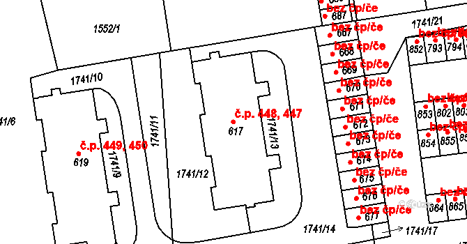 Bystré 447,448 na parcele st. 617 v KÚ Bystré u Poličky, Katastrální mapa