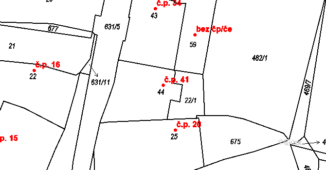 Střelskohoštická Lhota 41, Střelské Hoštice na parcele st. 44 v KÚ Střelskohoštická Lhota, Katastrální mapa