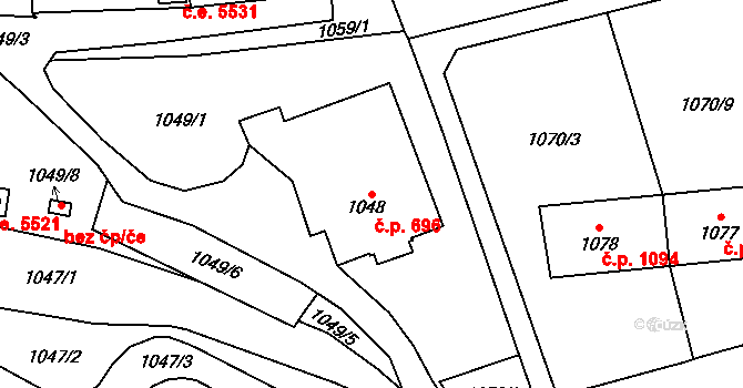 Kadaň 696 na parcele st. 1048 v KÚ Kadaň, Katastrální mapa