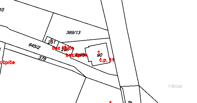 Hradiště 31, Bžany na parcele st. 90 v KÚ Bžany, Katastrální mapa