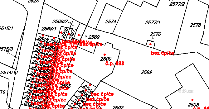 Duchcov 888 na parcele st. 2600 v KÚ Duchcov, Katastrální mapa