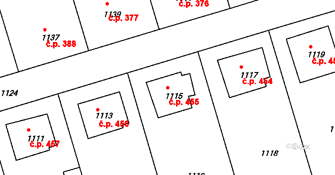 Batelov 455 na parcele st. 1115 v KÚ Batelov, Katastrální mapa