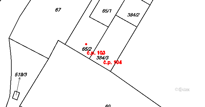 Hradčany 104, Hradčany-Kobeřice na parcele st. 384/3 v KÚ Hradčany u Prostějova, Katastrální mapa