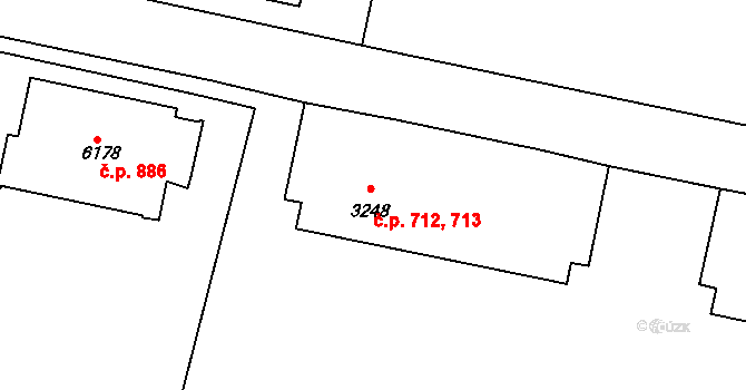 Borovina 712,713, Třebíč na parcele st. 3248 v KÚ Třebíč, Katastrální mapa