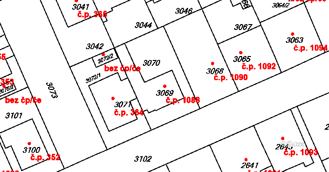 Černá Pole 1088, Brno na parcele st. 3069 v KÚ Černá Pole, Katastrální mapa