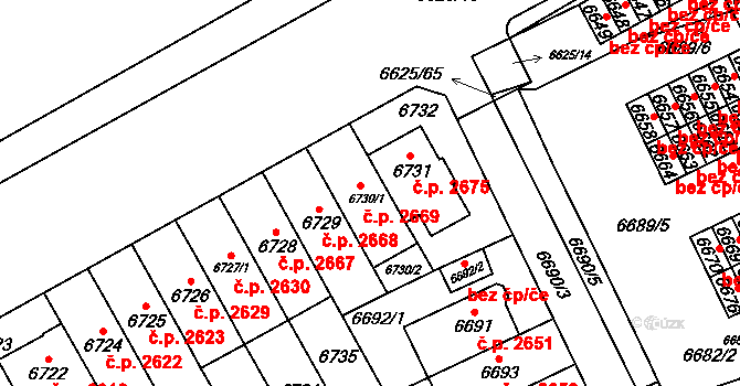 Židenice 2669, Brno na parcele st. 6730/1 v KÚ Židenice, Katastrální mapa