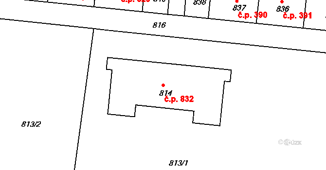 Železný Brod 832 na parcele st. 814 v KÚ Železný Brod, Katastrální mapa