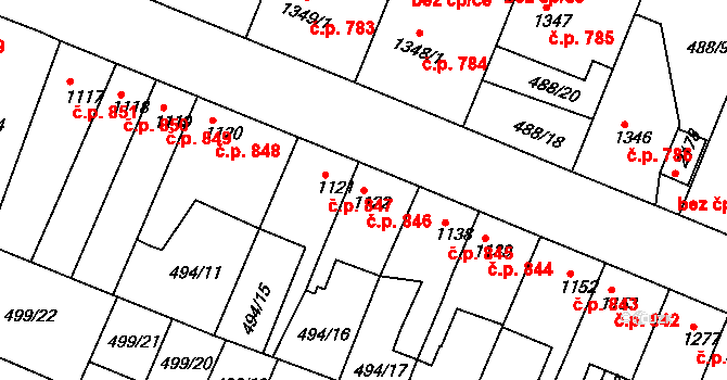 Nový Bydžov 846 na parcele st. 1122 v KÚ Nový Bydžov, Katastrální mapa