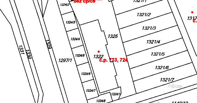 Jablunkov 723,724 na parcele st. 1322 v KÚ Jablunkov, Katastrální mapa