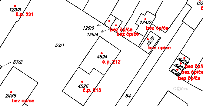 Střed 212, Rokycany na parcele st. 4524 v KÚ Rokycany, Katastrální mapa