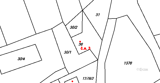 Petrovice nad Úhlavou 3, Janovice nad Úhlavou na parcele st. 36 v KÚ Petrovice nad Úhlavou, Katastrální mapa