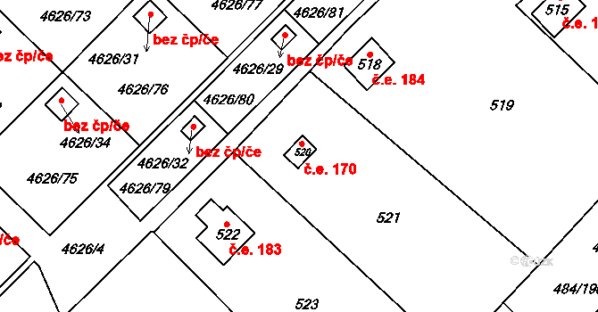 Cholupice 170, Praha na parcele st. 520 v KÚ Cholupice, Katastrální mapa