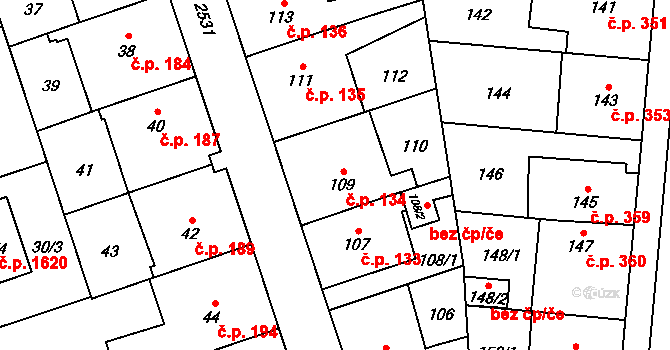 Radotín 134, Praha na parcele st. 109 v KÚ Radotín, Katastrální mapa