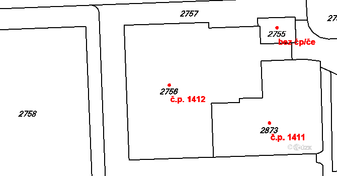 Chodov 1412, Praha na parcele st. 2756 v KÚ Chodov, Katastrální mapa
