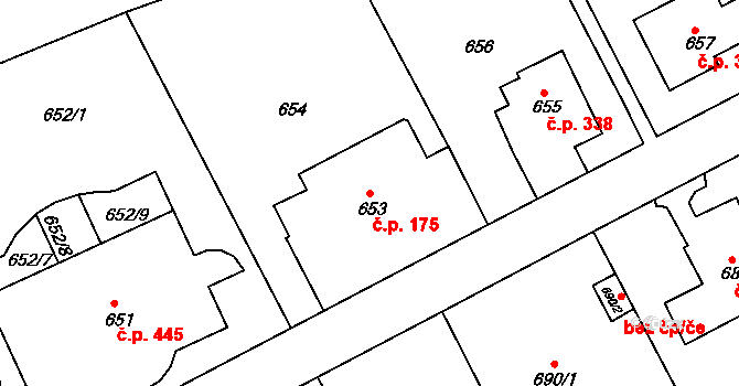 Hlubočepy 175, Praha na parcele st. 653 v KÚ Hlubočepy, Katastrální mapa