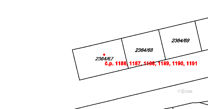 Kobylisy 1186,1187,1188,1189,, Praha na parcele st. 2364/67 v KÚ Kobylisy, Katastrální mapa