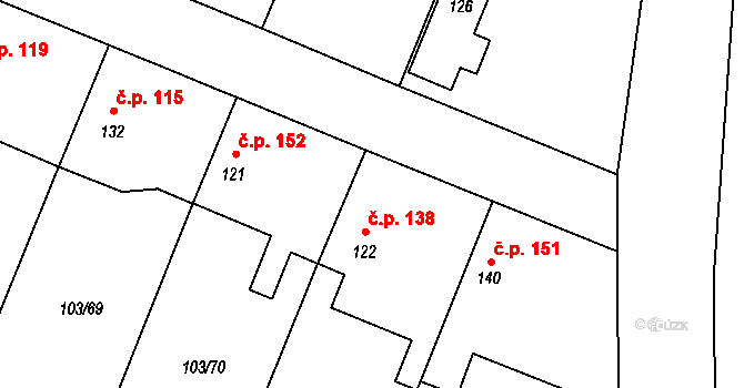 Břežany II 138 na parcele st. 122 v KÚ Břežany II, Katastrální mapa