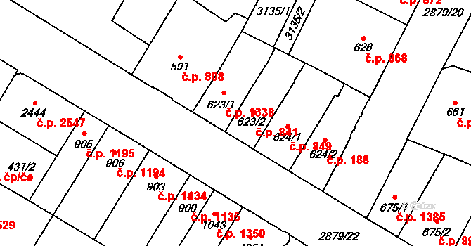 Hodonín 841 na parcele st. 623/2 v KÚ Hodonín, Katastrální mapa
