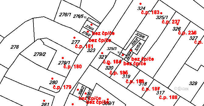 Česká Lípa 184 na parcele st. 321 v KÚ Česká Lípa, Katastrální mapa