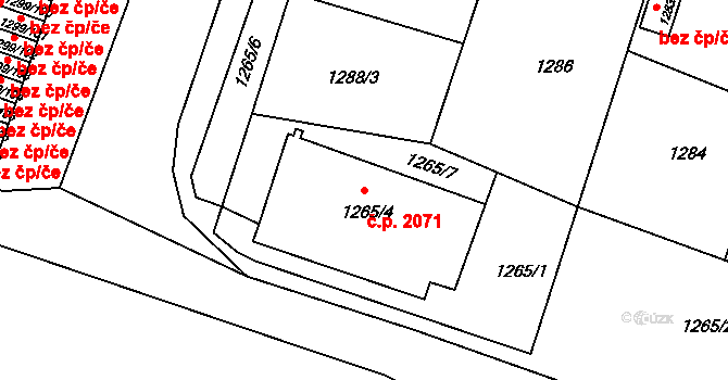 Česká Lípa 2071 na parcele st. 1265/4 v KÚ Česká Lípa, Katastrální mapa