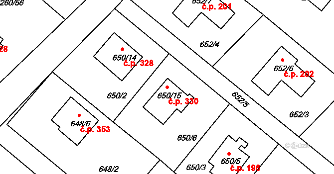 Rumburk 1 330, Rumburk na parcele st. 650/15 v KÚ Rumburk, Katastrální mapa