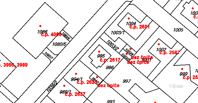 Chomutov 2617 na parcele st. 995 v KÚ Chomutov II, Katastrální mapa