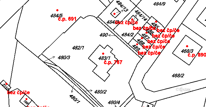 Liberec XIV-Ruprechtice 767, Liberec na parcele st. 483/1 v KÚ Ruprechtice, Katastrální mapa
