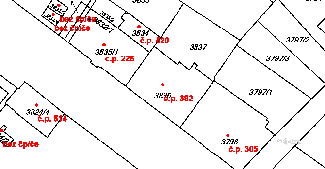 Liberec IV-Perštýn 382, Liberec na parcele st. 3836 v KÚ Liberec, Katastrální mapa