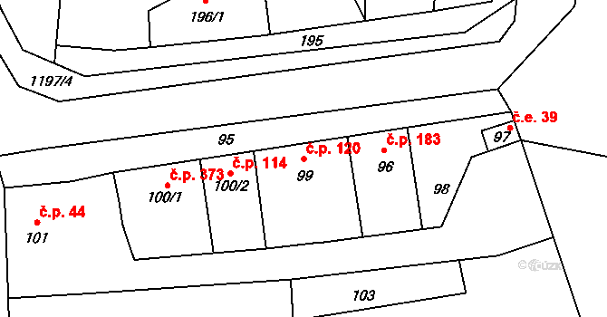 Opatovice 120 na parcele st. 99 v KÚ Opatovice u Rajhradu, Katastrální mapa