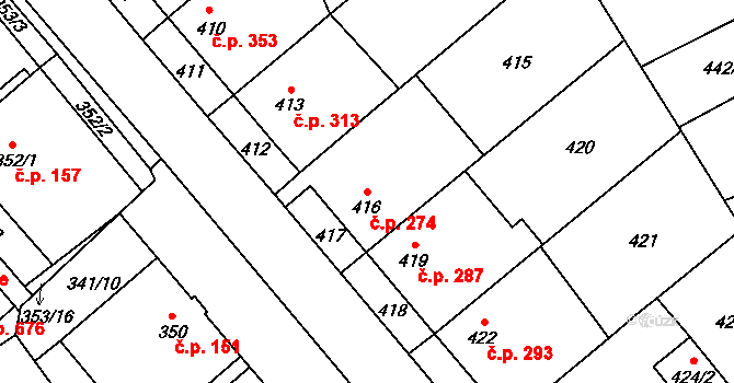Zbýšov 274 na parcele st. 416 v KÚ Zbýšov u Oslavan, Katastrální mapa