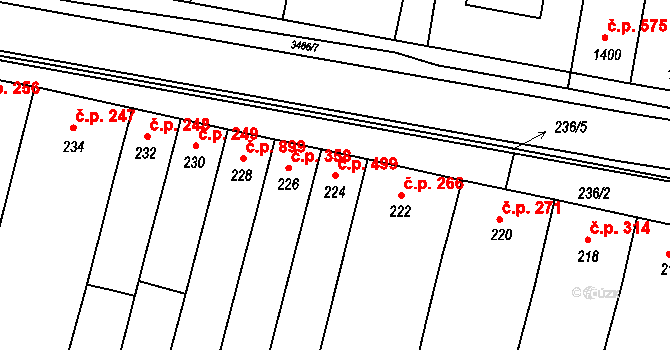 Střelice 499 na parcele st. 224 v KÚ Střelice u Brna, Katastrální mapa