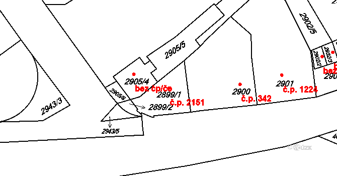 Předměstí 2151, Litoměřice na parcele st. 2899/1 v KÚ Litoměřice, Katastrální mapa