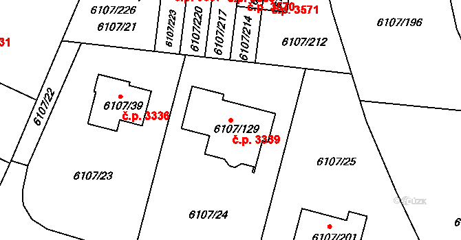 Frýdek 3339, Frýdek-Místek na parcele st. 6107/129 v KÚ Frýdek, Katastrální mapa