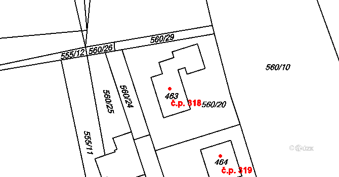 Cerhovice 318 na parcele st. 463 v KÚ Cerhovice, Katastrální mapa