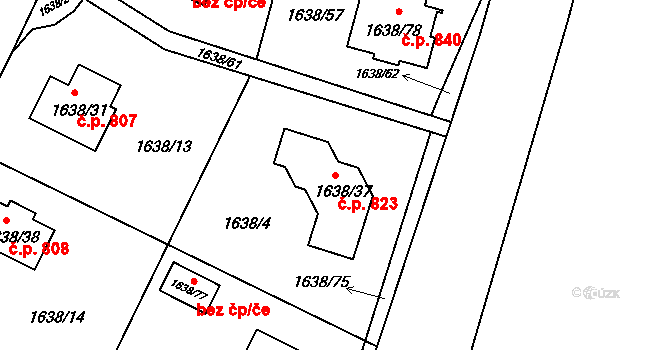 Miřetice u Klášterce nad Ohří 823, Klášterec nad Ohří na parcele st. 1638/37 v KÚ Miřetice u Klášterce nad Ohří, Katastrální mapa