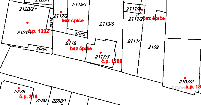 Slavkov u Brna 1288 na parcele st. 2113/7 v KÚ Slavkov u Brna, Katastrální mapa