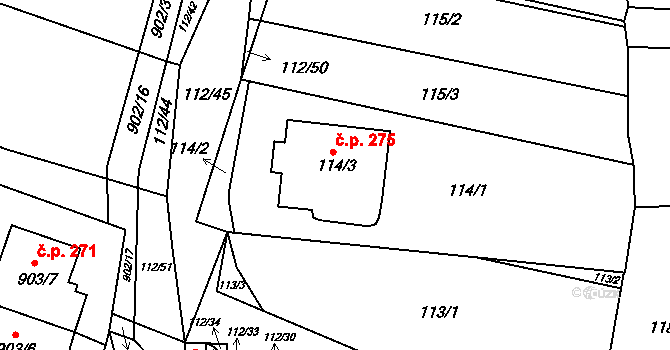 Vícemilice 275, Bučovice na parcele st. 114/3 v KÚ Vícemilice, Katastrální mapa