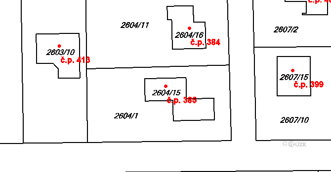 Cihelny 385, Jaroměř na parcele st. 2604/15 v KÚ Jaroměř, Katastrální mapa