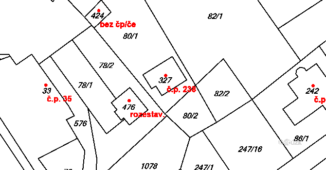 Dobřejovice 238 na parcele st. 327 v KÚ Dobřejovice, Katastrální mapa