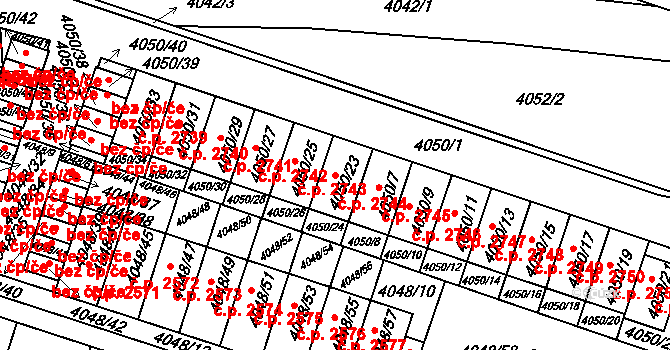 Horní Počernice 2744, Praha na parcele st. 4050/23 v KÚ Horní Počernice, Katastrální mapa