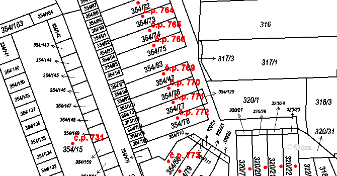 Hrádek nad Nisou 770 na parcele st. 354/76 v KÚ Hrádek nad Nisou, Katastrální mapa