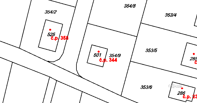 Sedlec 344, Sedlec-Prčice na parcele st. 501 v KÚ Sedlec u Votic, Katastrální mapa
