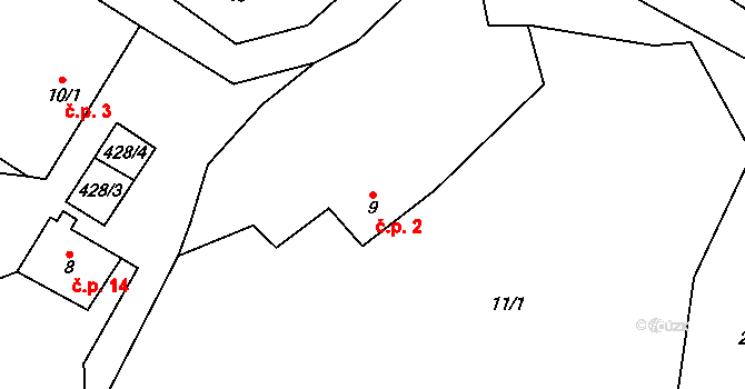 Veletín 2, Sedlec-Prčice na parcele st. 9 v KÚ Veletín, Katastrální mapa