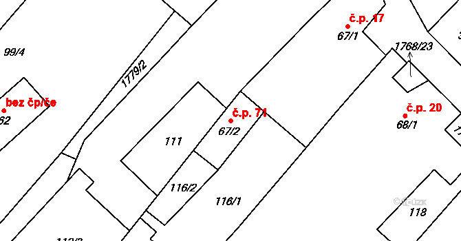 Jabloňov 71 na parcele st. 67/2 v KÚ Jabloňov u Velkého Meziříčí, Katastrální mapa