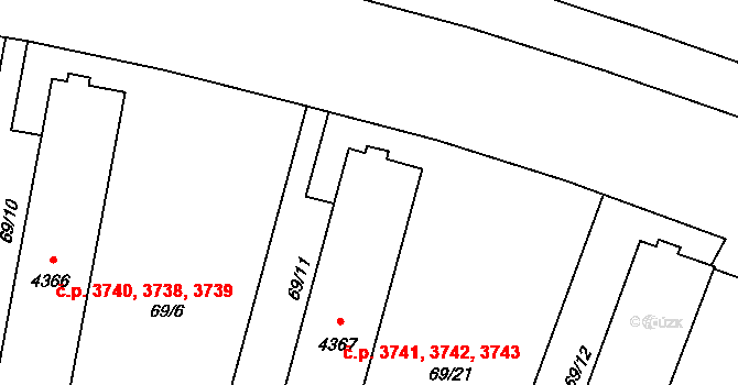 Zlín 3741,3742,3743 na parcele st. 4367 v KÚ Zlín, Katastrální mapa