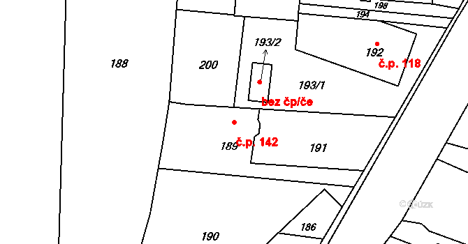 Děhylov 142 na parcele st. 189 v KÚ Děhylov, Katastrální mapa