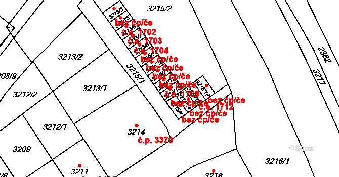 Chomutov 45031096 na parcele st. 3215/13 v KÚ Chomutov I, Katastrální mapa