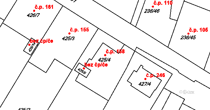 Bobrovníky 158, Hlučín na parcele st. 425/4 v KÚ Bobrovníky, Katastrální mapa