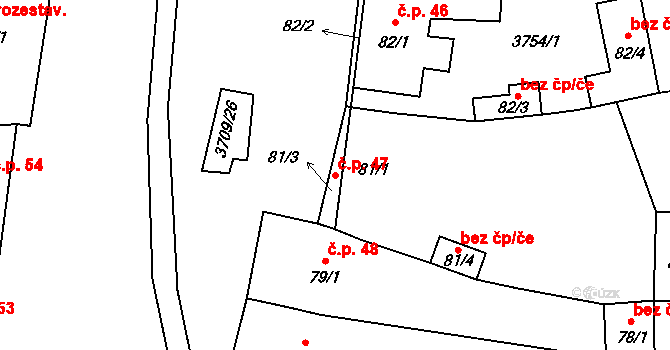 Hradčovice 47 na parcele st. 81/3 v KÚ Hradčovice, Katastrální mapa