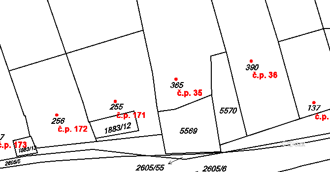 Nedachlebice 35 na parcele st. 365 v KÚ Nedachlebice, Katastrální mapa